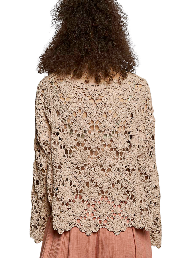 Chenille Crochet Sweater in Latte