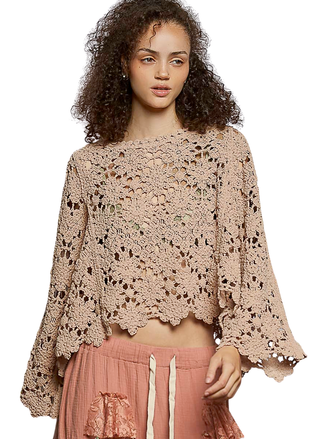 Chenille Crochet Sweater in Latte
