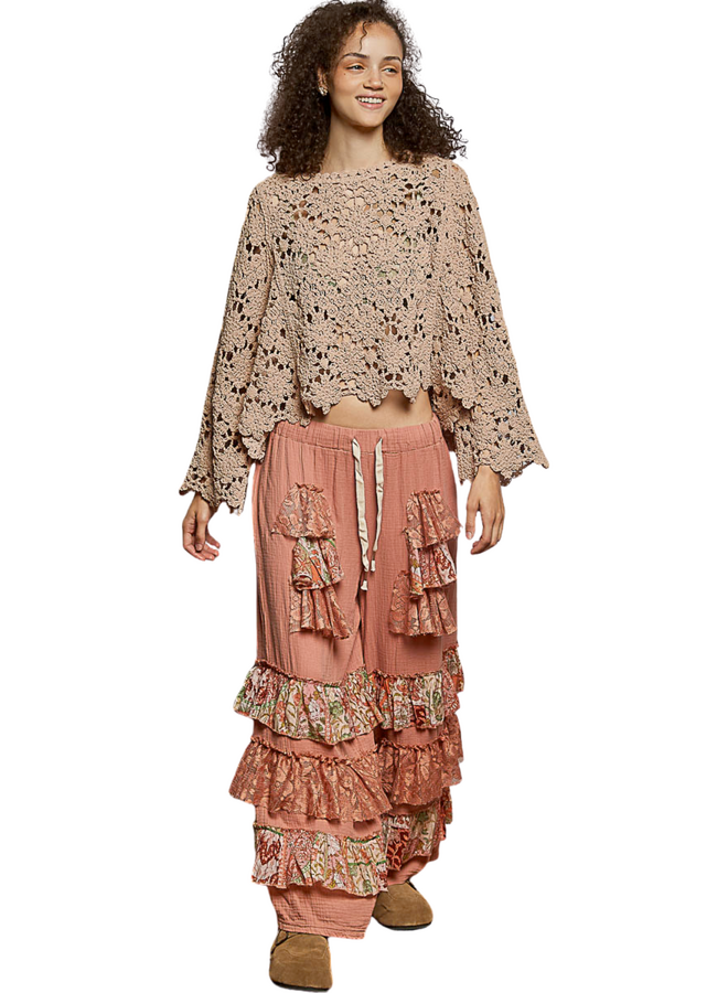 Chenille Crochet Sweater in Latte