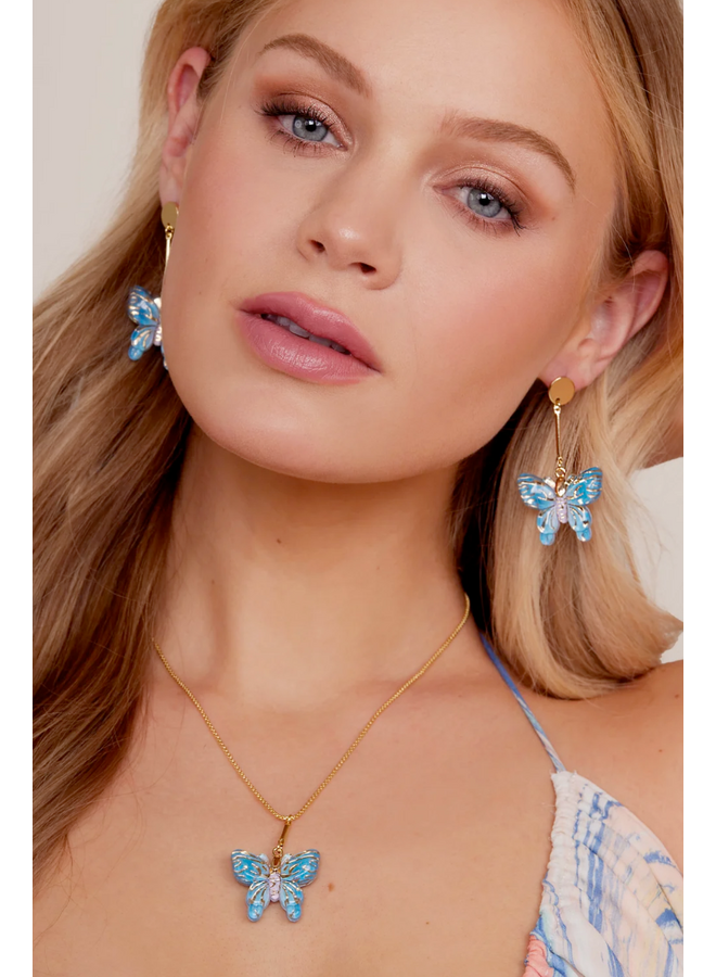 Butterfly Pendant Necklace in Hot Pink