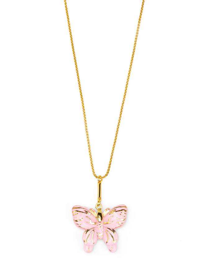 Butterfly Pendant Necklace in Light Pink