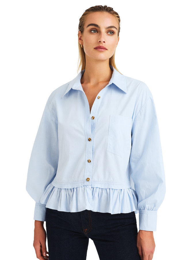 Ruffle Poplin Shirt In Peri Blue