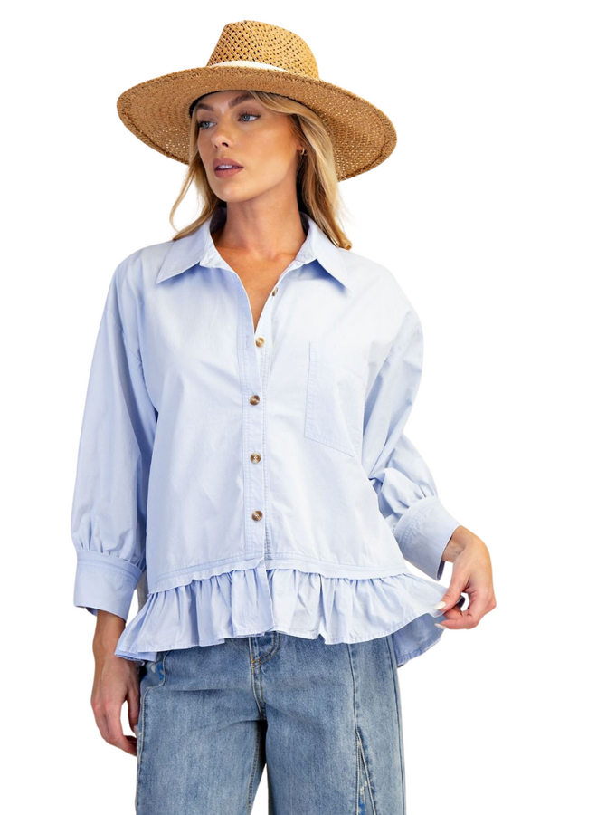 Ruffle Poplin Shirt In Peri Blue