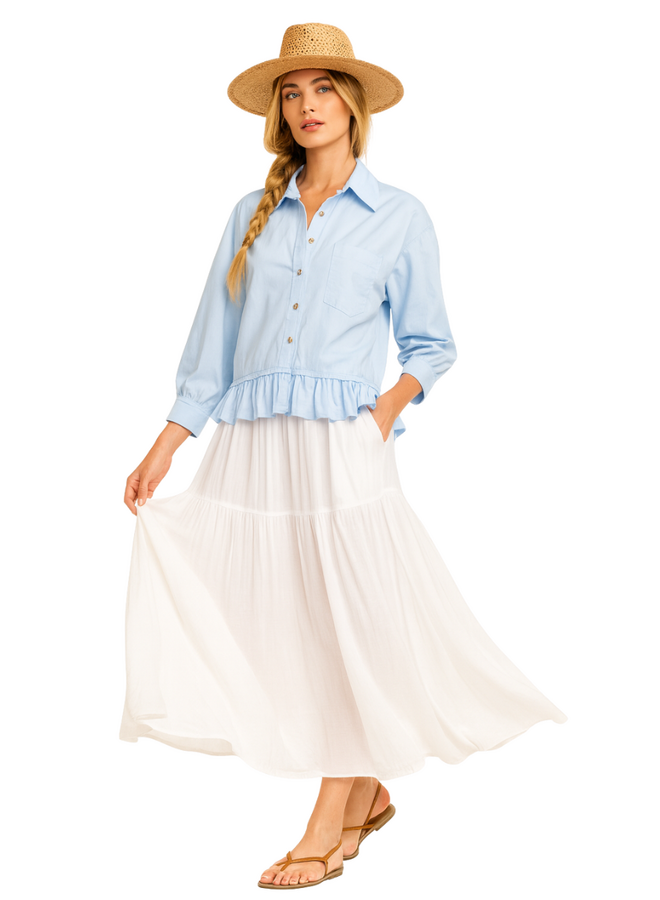 Ruffle Poplin Shirt In Peri Blue