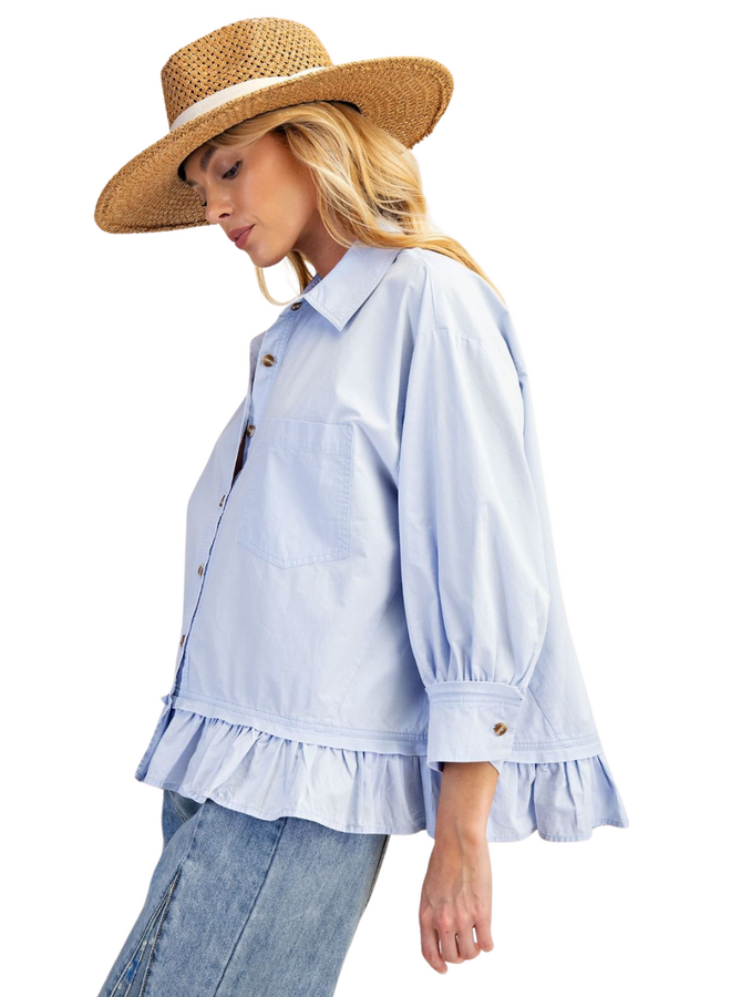 Ruffle Poplin Shirt In Peri Blue