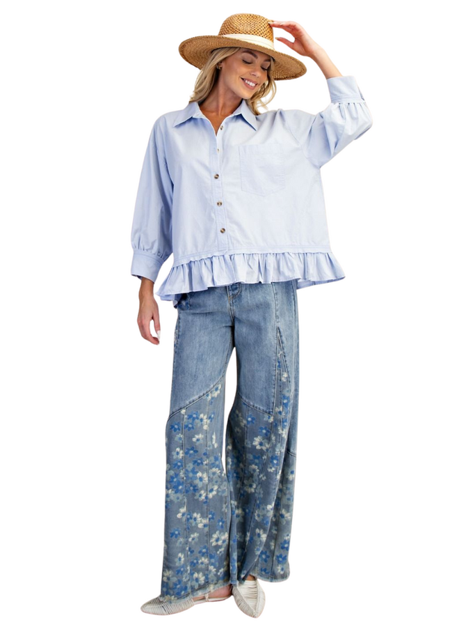 Ruffle Poplin Shirt In Peri Blue