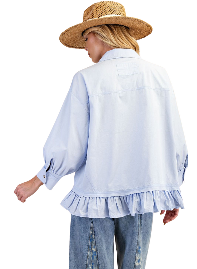 Ruffle Poplin Shirt In Peri Blue