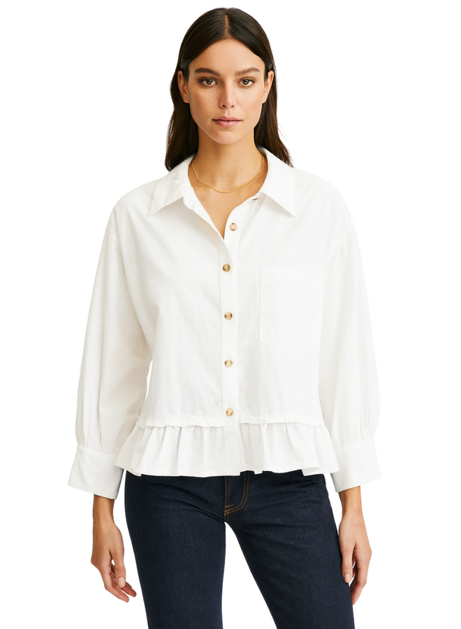 Ruffle Poplin Shirt In White