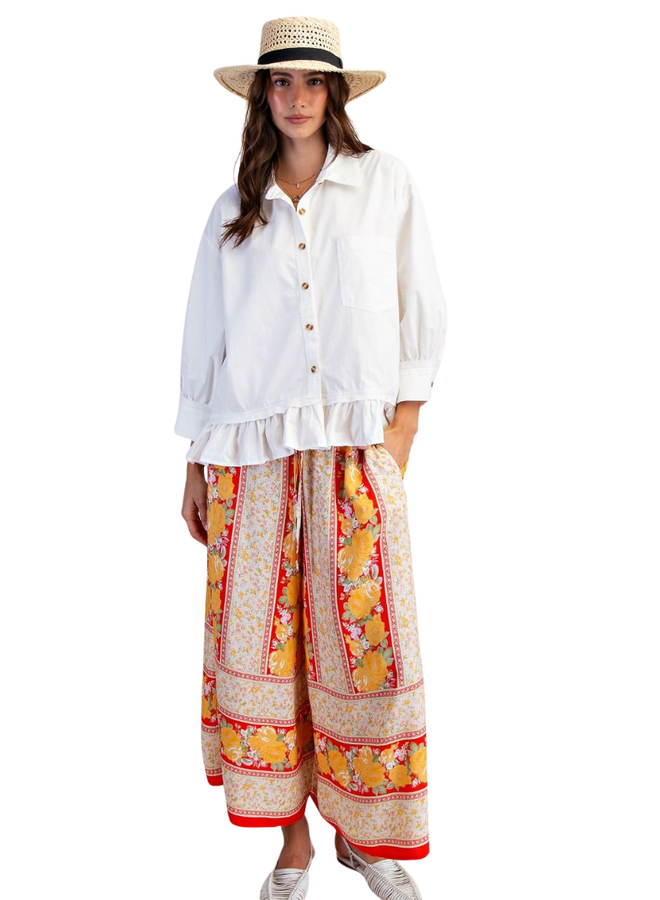 Ruffle Poplin Shirt In White