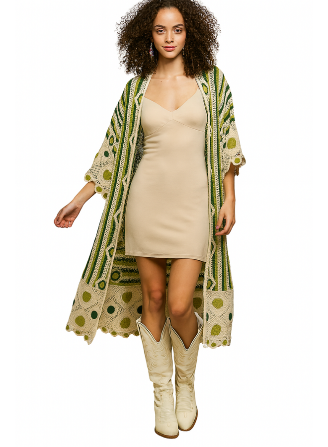 Crochet Open Cardigan in Green