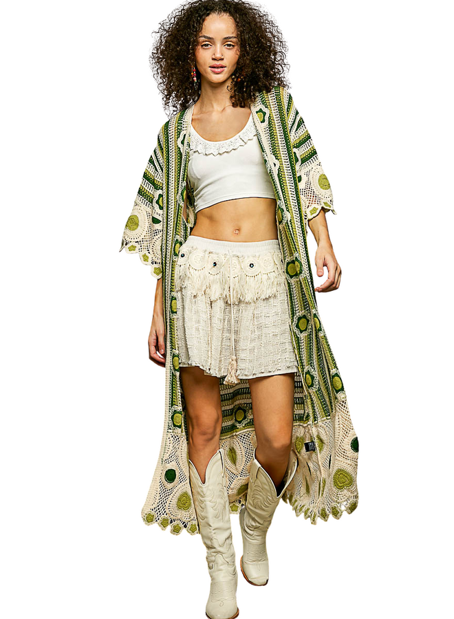 Crochet Open Cardigan in Green