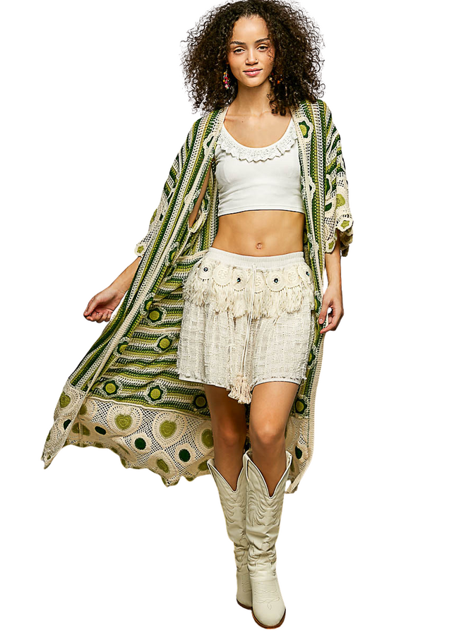 Crochet Open Cardigan in Green