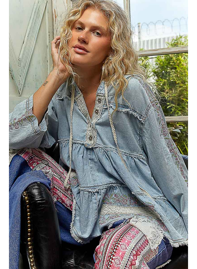 Denim & Crochet Hoodie