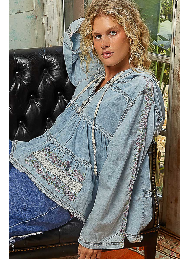 Denim & Crochet Hoodie