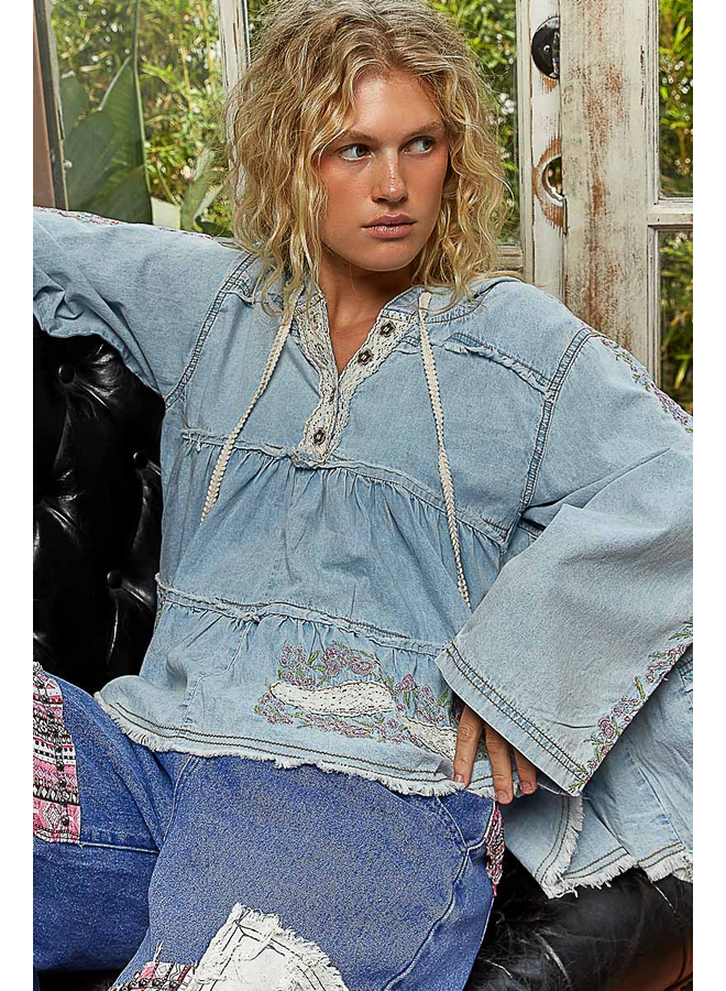 Denim & Crochet Hoodie