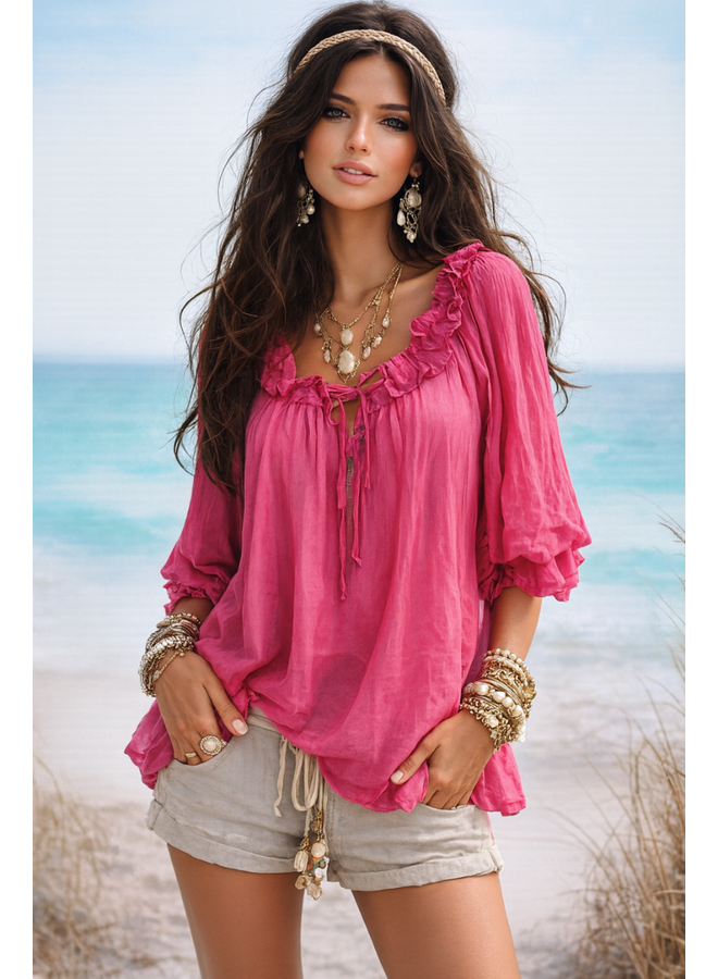 Chiffon Ruffle Top in Fuchsia