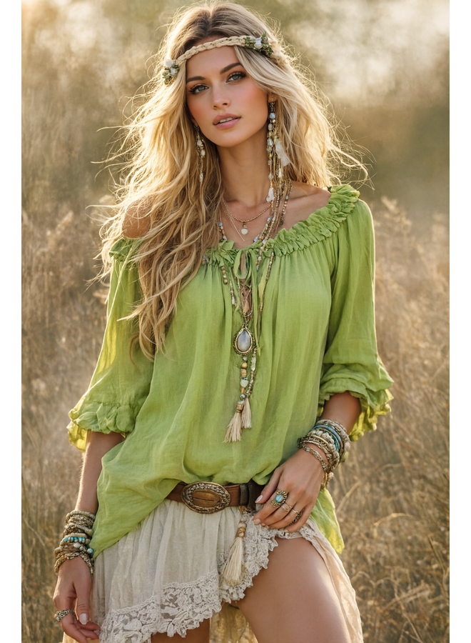 Chiffon Ruffle Top in Pear Green