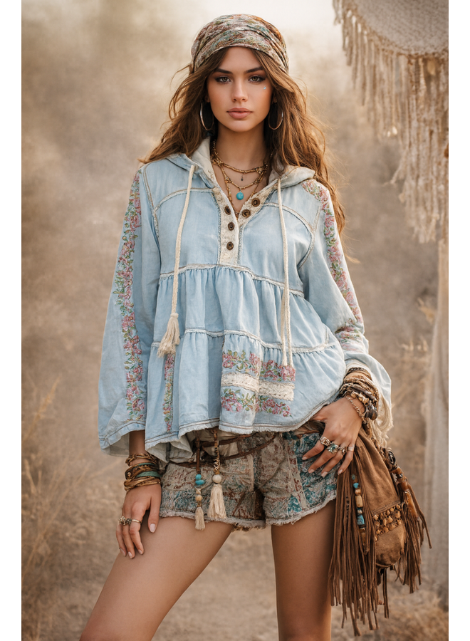 Denim & Crochet Hoodie