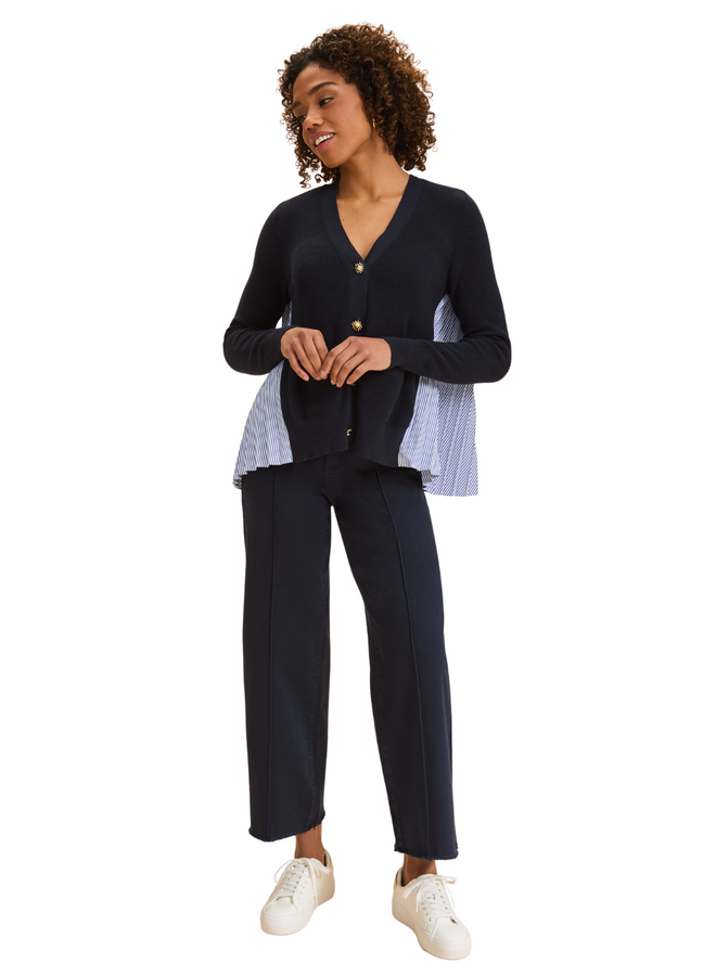 French Dressing Olivia Fringed Wide Leg Jean in Navy