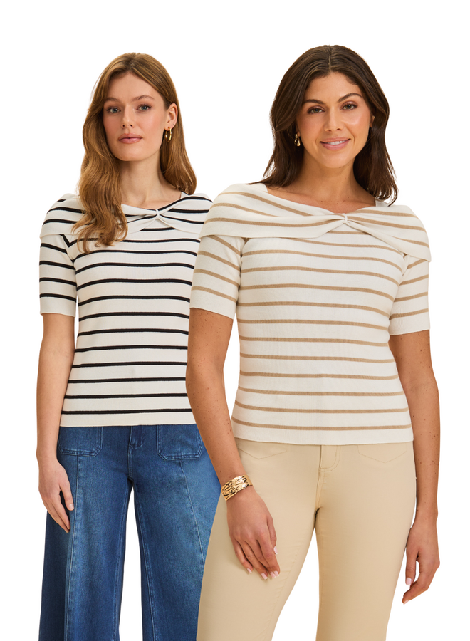 French Dressing Boatneck Striped Knit Top in Two Colors