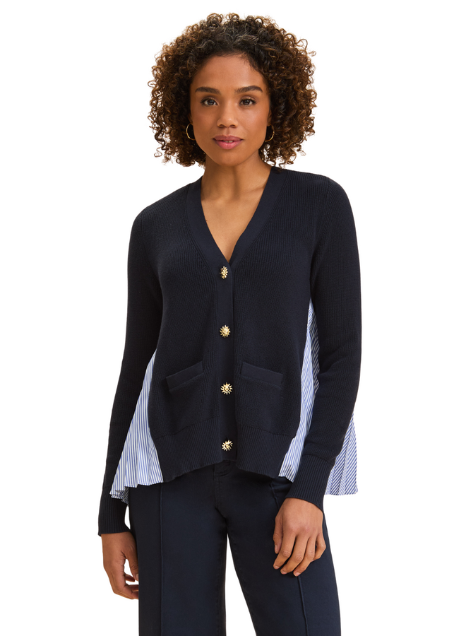 French Dressing Mixed Media Pleated Cardigan