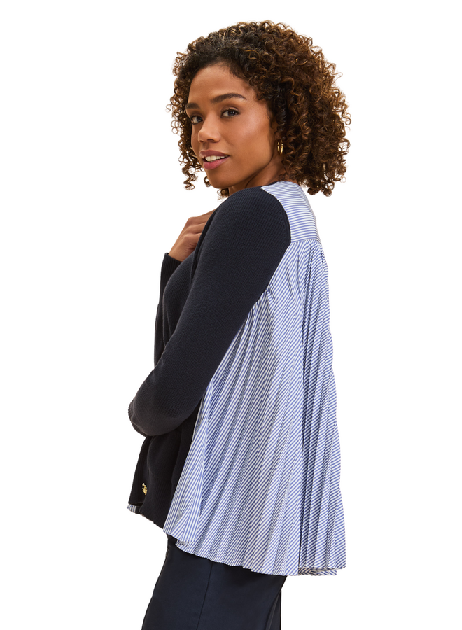 French Dressing Mixed Media Pleated Cardigan
