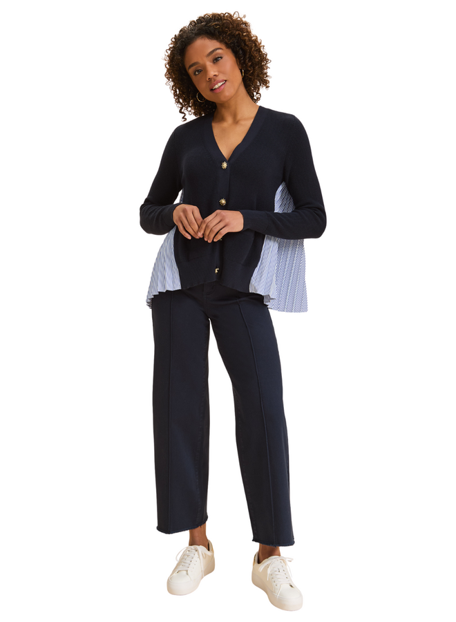 French Dressing Mixed Media Pleated Cardigan