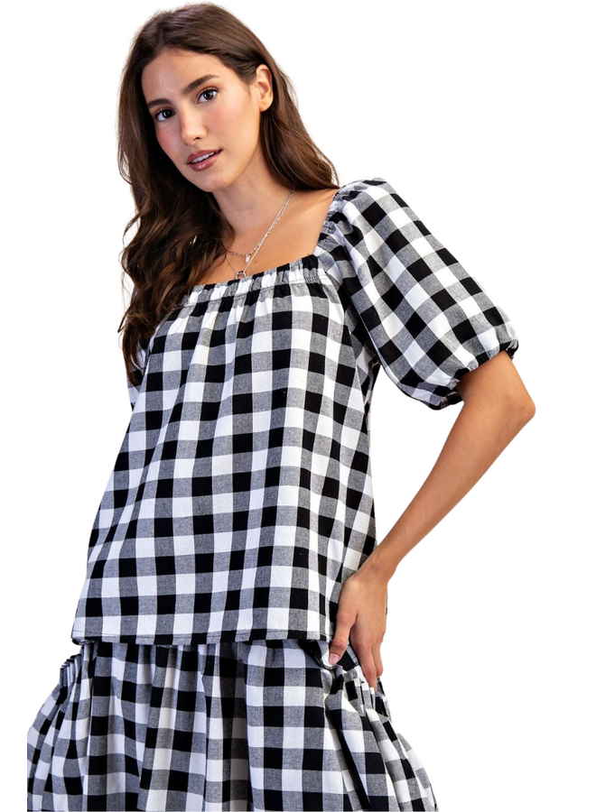 Gingham Peasant Top