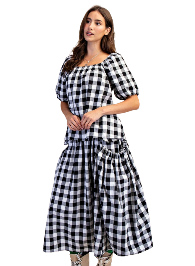 Gingham Peasant Top