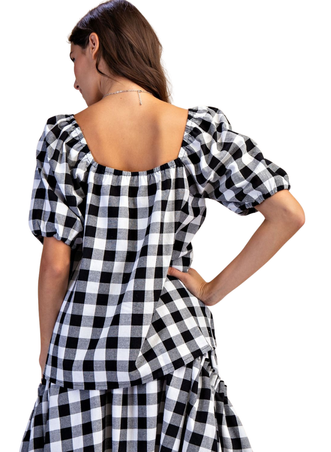 Gingham Peasant Top