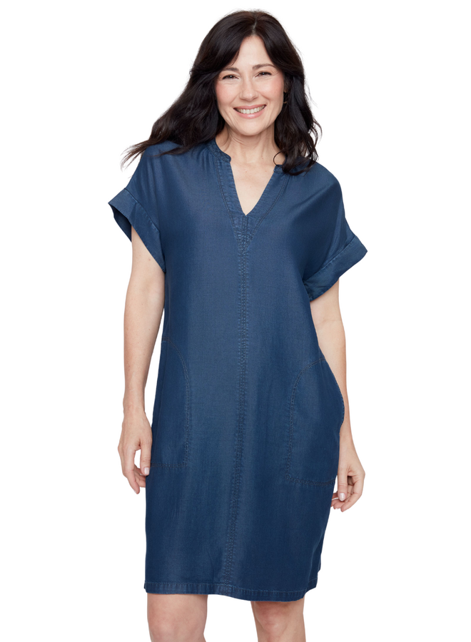 Renuar Tencel V-Neck Pocket Dress