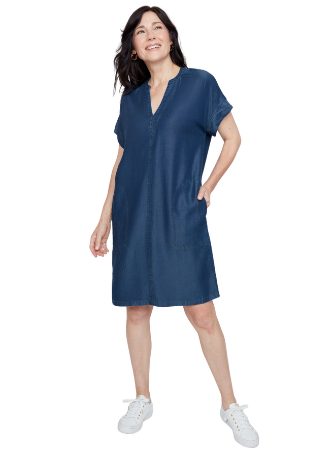 Renuar Tencel V-Neck Pocket Dress