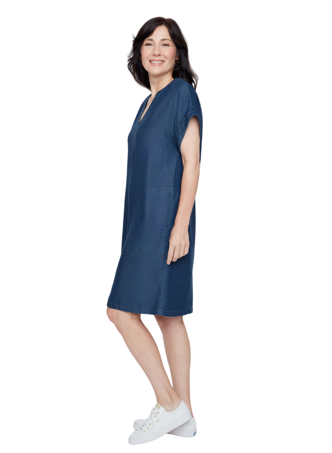 Renuar Tencel V-Neck Pocket Dress