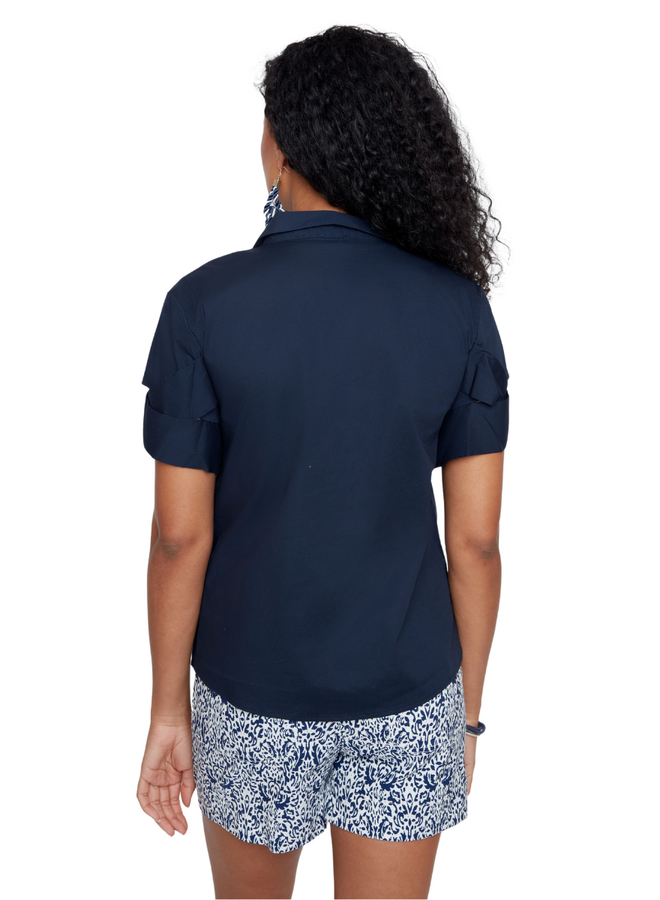 Renuar Criss-Cross Cuff Blouse in New Midnight