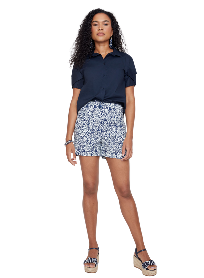 Renuar Criss-Cross Cuff Blouse in New Midnight