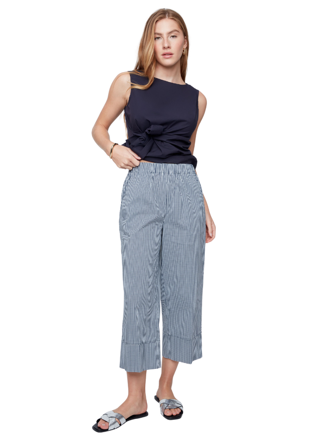 Renuar Crisp Cotton Crop Pant in Indigo Gingham