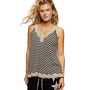 V-Neck Striped Lace Trimed Tank in Sand