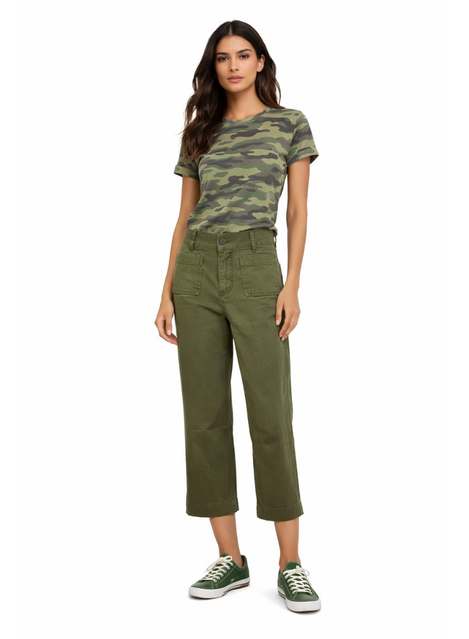 Renuar Crop Wide Leg Pant in Army Green
