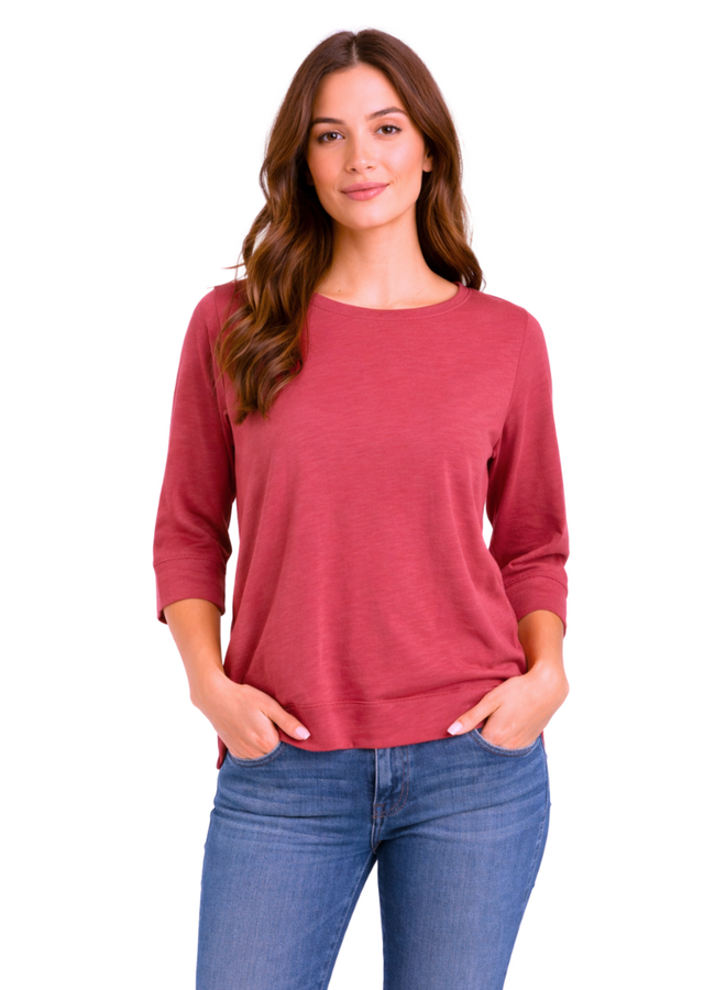 Renuar 3/4 Sleeve Comfort Tee in Rose