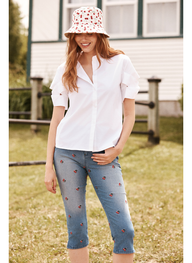 Renuar Criss-Cross Cuff Blouse in White