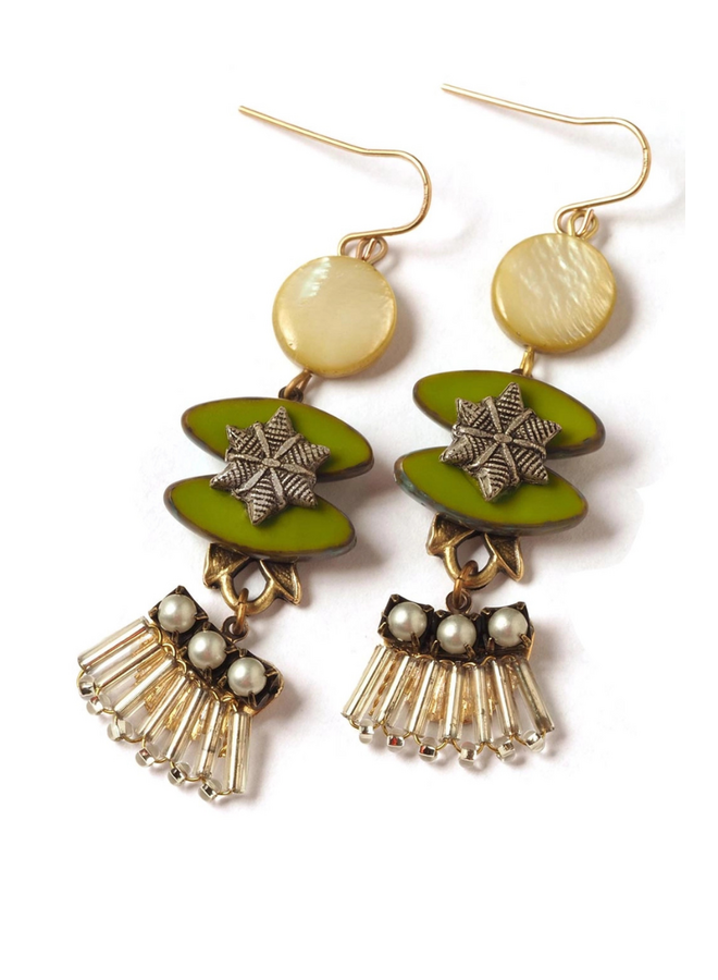 Mint Lantern Fringe Drop Earrings