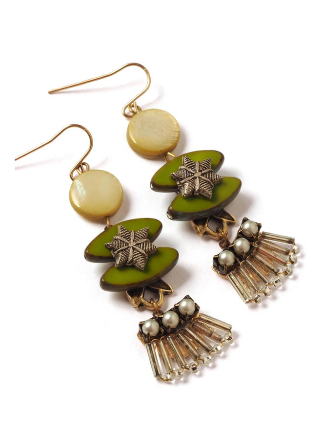 Mint Lantern Fringe Drop Earrings