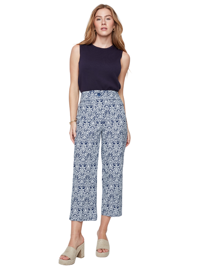 Renuar Printed Stretch Crop Pant in Blue Combo
