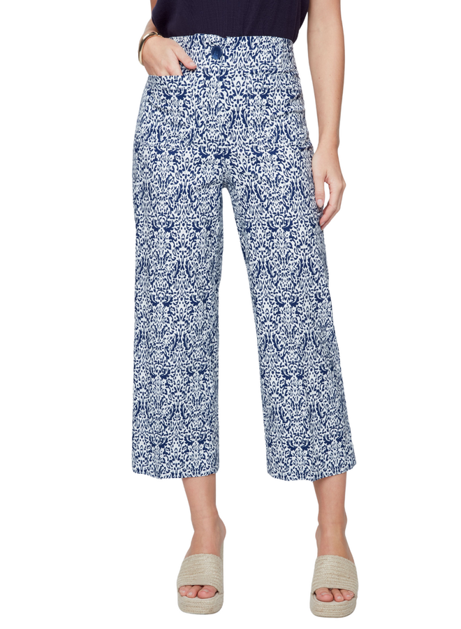 Renuar Printed Stretch Crop Pant in Blue Combo