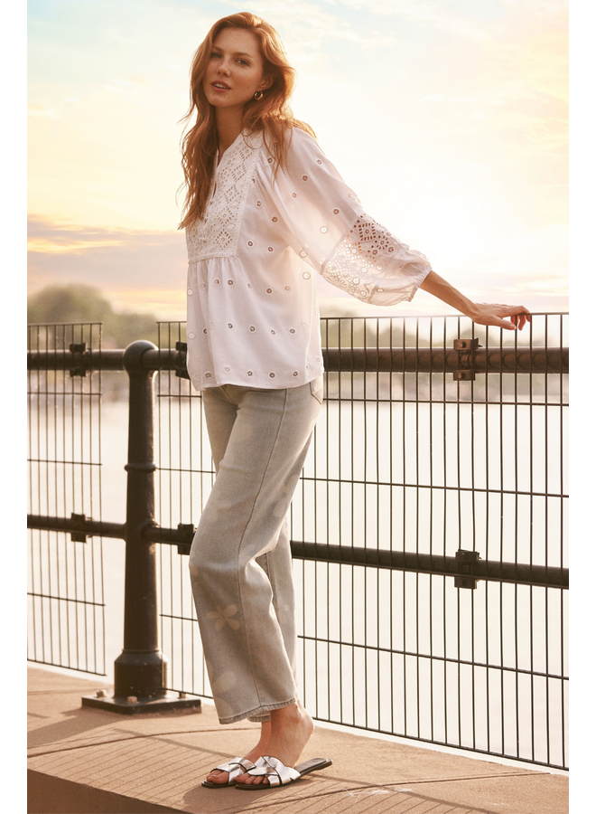 Renuar Eyelet Top in White