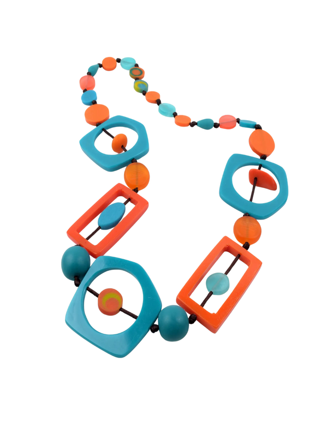Blue And Orange Resin Necklace