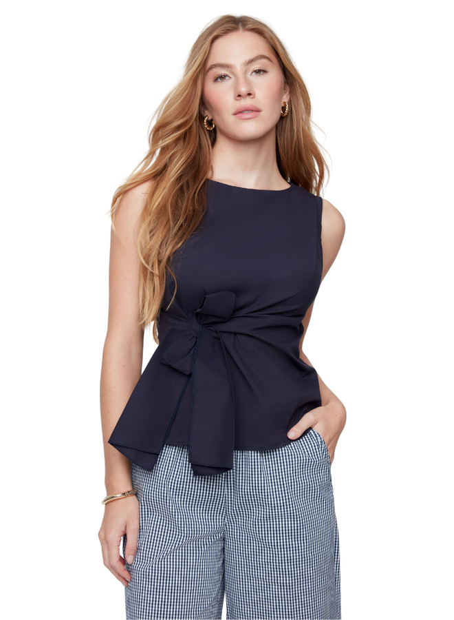 Renuar Crisp Cotton Sleeveless Tie Top in New Midnight