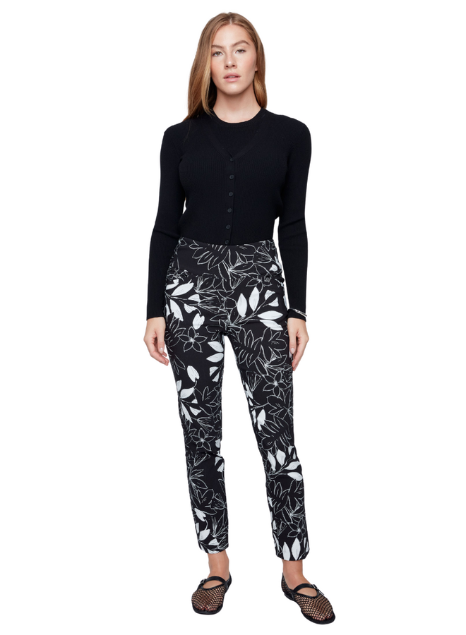 Renuar Comfort Pant in Black Floral