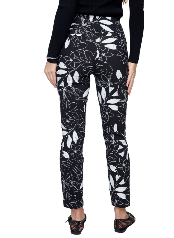 Renuar Slim Long Ankle Pant in Black Floral