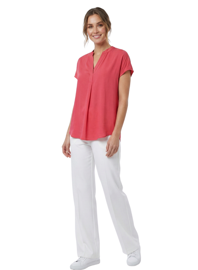 Renuar Essential Short Sleeve Top in Geranium